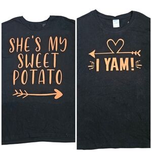 Couples Matching Thanksgiving T-shirts Black Orange 2XL & Large Funny Fall‎